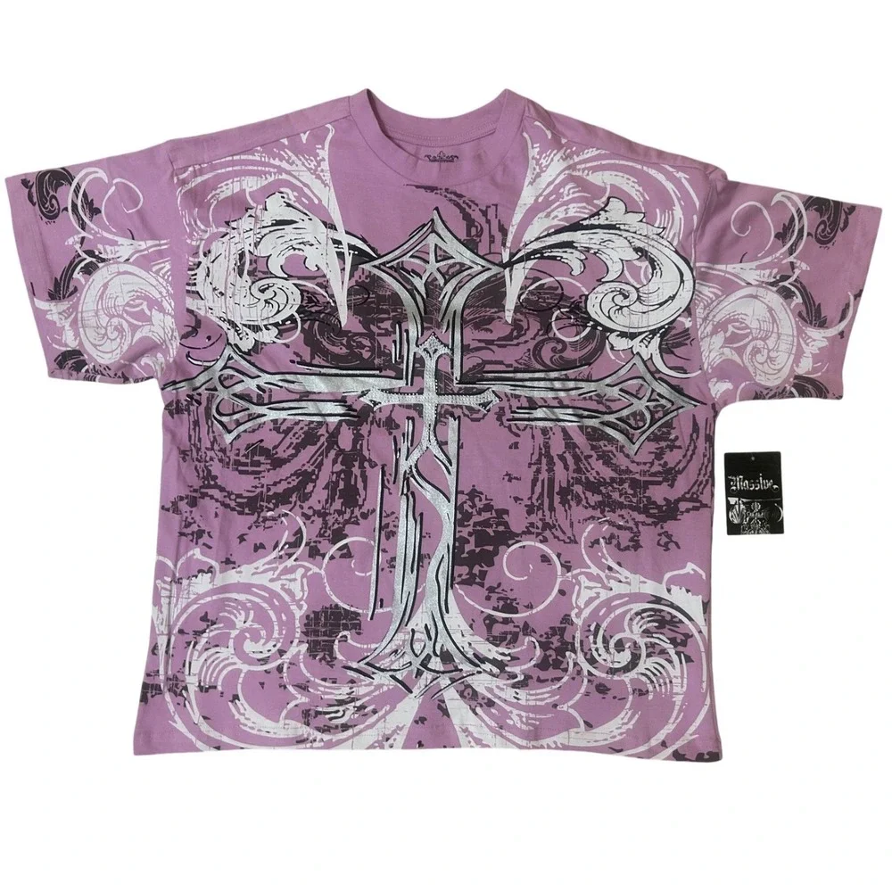 Massive T-Shirt Mens Medium Pink New Y2K Gothic Cross Graphic Blessed Tee